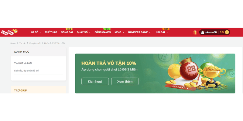 hoàn trả thắng thua lên đến 10%